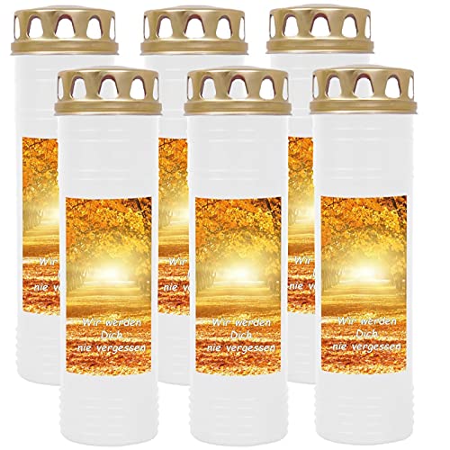 HS Candle Grabkerze Grablicht - 6er Pack - mit Motiv (Allee) - ca 170h / 7 Tage Brenndauer je Kerze (26cm, Ø 7cm) - viele versch. Designs von HS Candle