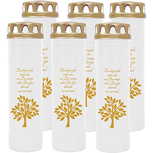 HS Candle Grabkerze Grablicht - 6er Pack - mit Motiv (Baum Gold) - ca 170h / 7 Tage Brenndauer je Kerze (26cm, Ø 7cm) - viele versch. Designs von HS Candle