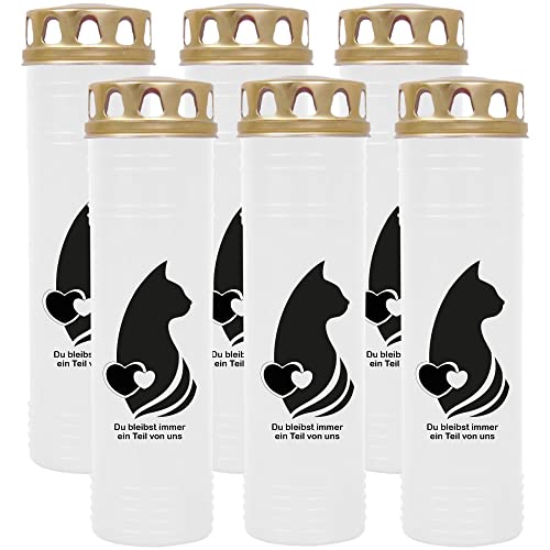 HS Candle Grabkerze Grablicht - 6er Pack mit Motiv (Katze) - ca 100h / 4 Tage Brenndauer je Kerze (25cm, Ø 7cm) - viele versch. Deisgns von HS Candle