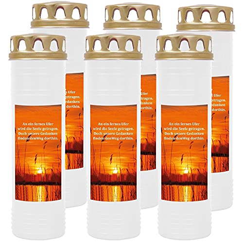 HS Candle Grabkerze Grablicht - 6er Pack - mit Motiv (Sonnenuntergang) - ca 170h / 7 Tage Brenndauer je Kerze (26cm, Ø 7cm) - viele versch. Designs von HS Candle