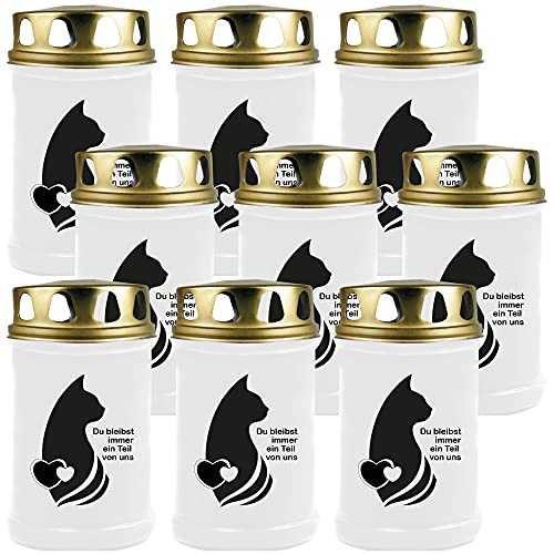 HS Candle Grabkerze Grablicht - 9er Pack - (Katze) - ca 48h / 2 Tage Brenndauer je Kerze (14,5cm, Ø 7cm) - viele versch. Designs von HS Candle