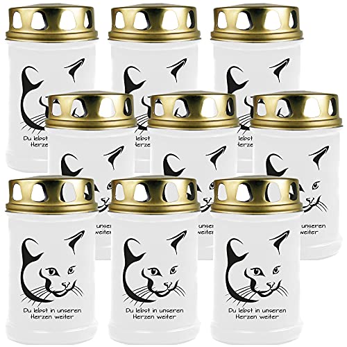 HS Candle Grabkerze Grablicht - 9er Pack - (Katze Kopf 3) - ca 48h / 2 Tage Brenndauer je Kerze (14,5cm, Ø 7cm) - viele versch. Designs von HS Candle