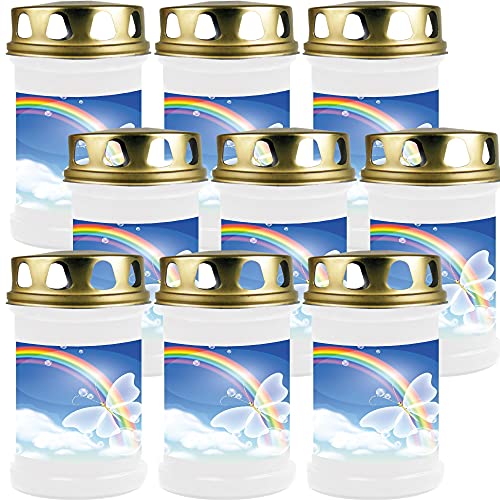 HS Candle Grabkerze Grablicht - 9er Pack - (Schmetterling Blau) - ca 40h Brenndauer je Kerze (14,5cm, Ø 7cm) - viele Verschiedene Designs von HS Candle