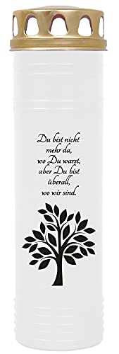 HS Candle Grabkerze Grablicht mit Motiv (Baum Schwarz) - ca 170h / 7 Tage Brenndauer je Kerze (26cm, Ø 7cm) - viele Verschiedene Designs von HS Candle