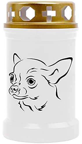 HS Candle Grabkerze Grablicht mit Tier-Motiv (Hund Chihuahua) - ca 40h Brenndauer je Kerze (12cm, Ø 6cm) - viele Verschiedene Designs von HS Candle