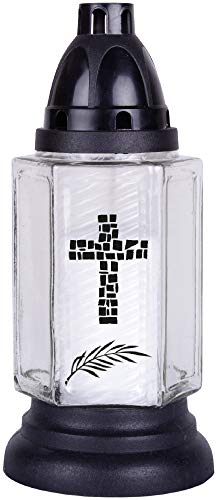 HS Candle Grableuchte aus Glas (24 cm) mit Kreuz inklusiv Kerze - Design Brava weiß von HS Candle