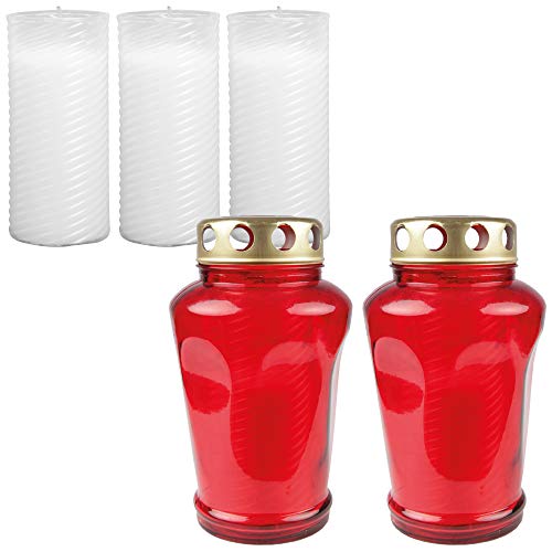 HS Candle Grablicht 6eck Rot, inkl. 5 Kerzen mit ca. 50h Brenndauer von HS Candle