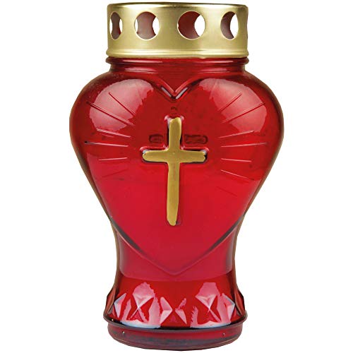 HS Candle Grablicht Glas in Herzform (Rot), Grabkerze mit ca. 45h Brenndauer von HS Candle