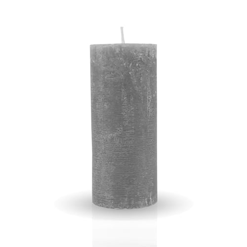HS Candle Rustikale Stumpenkerze Grau Ø7cm x 15cm - vers. Farben/Größen - lang Brenndauer Antik Kerze, Duftfreie Altarkerze - Dekokerze von HS Candle