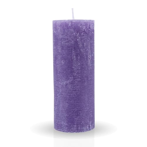 HS Candle Rustikale Stumpenkerze Lila Ø7cm x 12cm - vers. Farben/Größen - lang Brenndauer Antik Kerze, Duftfreie Altarkerze - Dekokerze von HS Candle