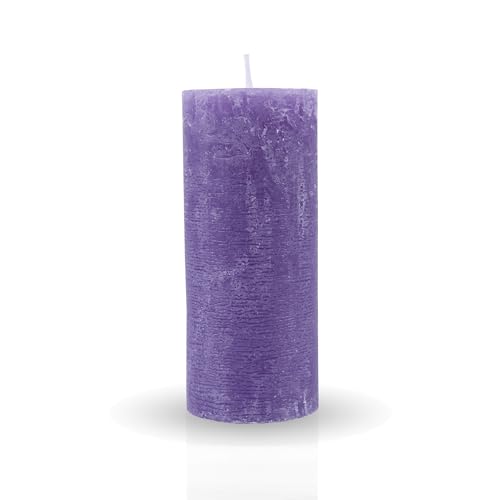 HS Candle Rustikale Stumpenkerze Lila Ø7cm x 15cm - vers. Farben/Größen - lang Brenndauer Antik Kerze, Duftfreie Altarkerze - Dekokerze von HS Candle