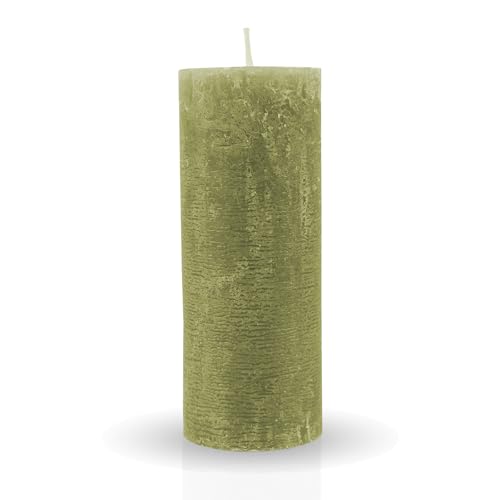 HS Candle Rustikale Stumpenkerze Olive Ø7cm x 18cm - vers. Farben/Größen - lang Brenndauer Antik Kerze, Duftfreie Altarkerze - Dekokerze von HS Candle