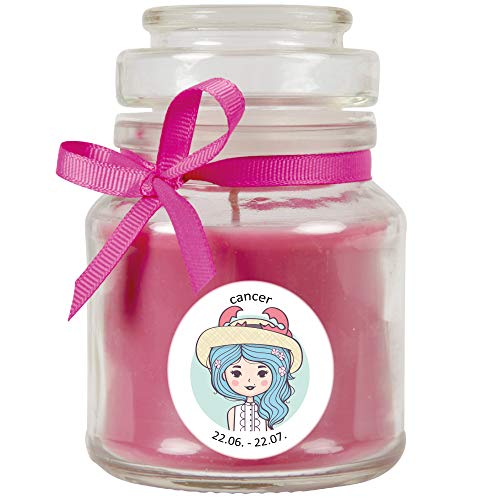 HS Candle "Sternzeichen Duftkerze Lavendel im Bonbonglas (Krebs) - viele Motive zur Auswahl, 120g - Brenndauer bis zu 30 Std - Cancer von HS Candle