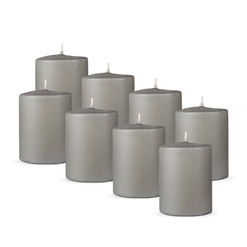 HS Candle Stumpenkerzen 8er Pack "Hellgrau", Größe Ø7 x 8 cm, Wachskerzen lange Brenndauer bis zu 20 Std. - unparfümierte Säulenkerzen - viele Farben/Größen von HS Candle