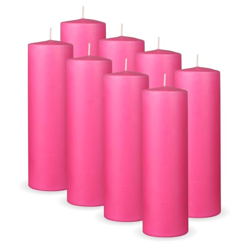 HS Candle Stumpenkerzen 8er Pack "Rosa", Größe Ø7 x 20 cm, Wachskerzen lange Brenndauer bis zu 65 Std. - unparfümierte Säulenkerzen - viele Farben/Größen von HS Candle