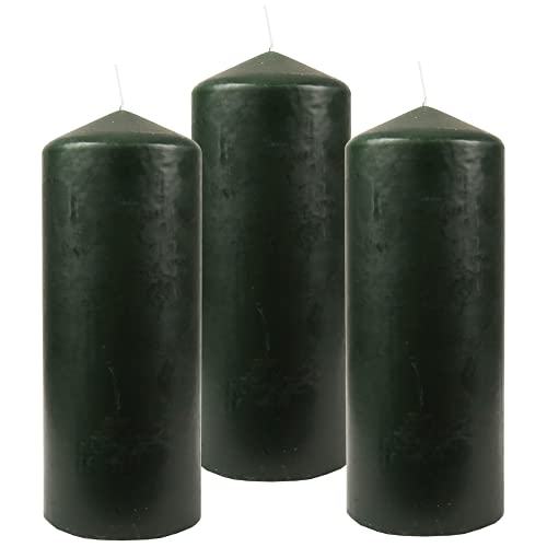 HS Candle Stumpenkerzen Wachskerzen Ø6cm x 17cm (3er Pack) Dunkelgrün - Lange Brenndauer, Hergestellt in EU, Kerzen Blockkerzen - Wachs Stumpen von HS Candle