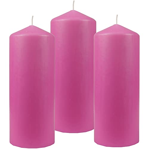 HS Candle Stumpenkerzen Wachskerzen Ø6cm x 17cm (3er Pack) Rose - Lange Brenndauer, Hergestellt in EU, Kerzen Blockkerzen - Wachs Stumpen von HS Candle