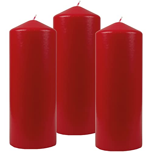 HS Candle Stumpenkerzen Wachskerzen Ø6cm x 17cm (3er Pack) Rubinrot - Lange Brenndauer, Hergestellt in EU, Kerzen Blockkerzen - Wachs Stumpen von HS Candle