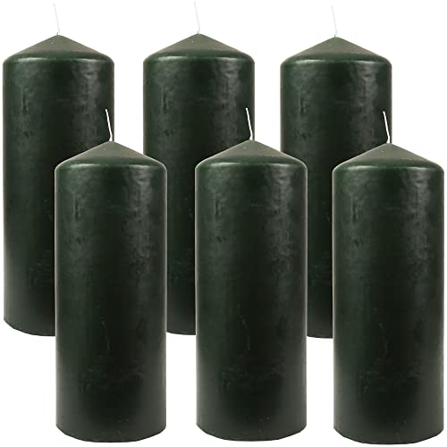 HS Candle Stumpenkerzen Wachskerzen Ø6cm x 17cm (6er Pack) Dunkelgrün - Lange Brenndauer, Hergestellt in EU, Kerzen Blockkerzen - Wachs Stumpen von HS Candle