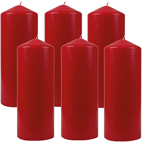 HS Candle Stumpenkerzen Wachskerzen Ø6cm x 17cm (6er Pack) Rubinrot - Lange Brenndauer, Hergestellt in EU, Kerzen Blockkerzen - Wachs Stumpen von HS Candle