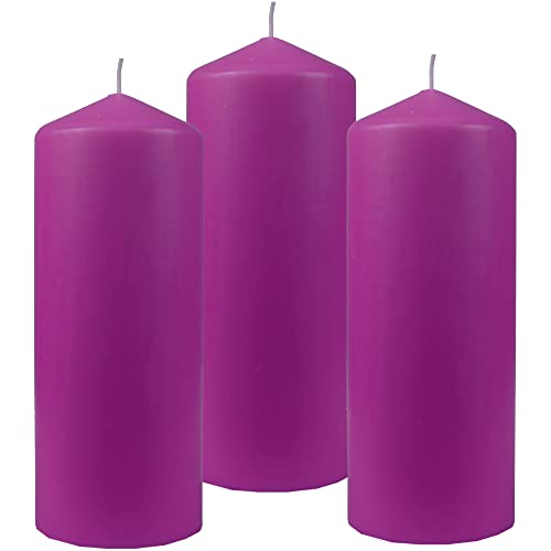 HS Candle Stumpenkerzen Wachskerzen Ø8cm x 20cm (3er Pack) Lila - Lange Brenndauer, Hergestellt in EU, Kerzen Blockkerzen - Wachs Stumpen von HS Candle