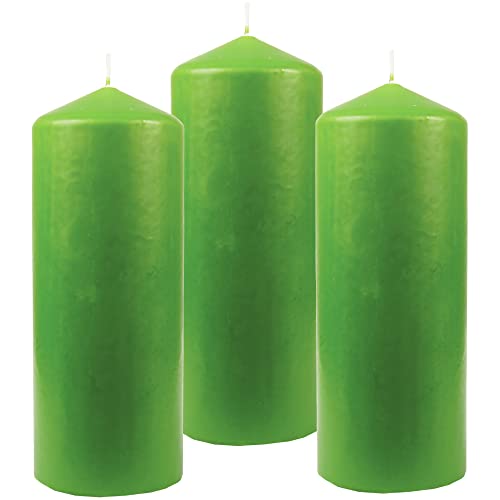 HS Candle Stumpenkerzen Wachskerzen Ø8cm x 20cm (3er Pack) Limette - Lange Brenndauer, Hergestellt in EU, Kerzen Blockkerzen - Wachs Stumpen von HS Candle