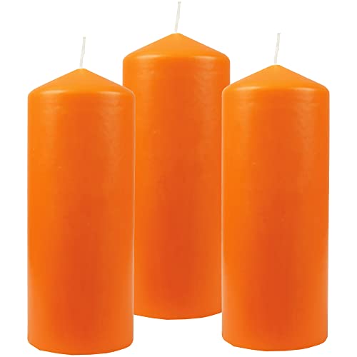 HS Candle Stumpenkerzen Wachskerzen Ø8cm x 20cm (3er Pack) Orange - Lange Brenndauer, Hergestellt in EU, Kerzen Blockkerzen - Wachs Stumpen von HS Candle