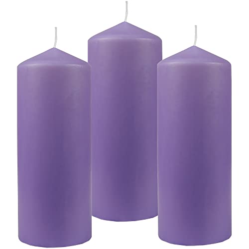 HS Candle Stumpenkerzen Wachskerzen Ø8cm x 20cm (3er Pack) Violett - Lange Brenndauer, Hergestellt in EU, Kerzen Blockkerzen - Wachs Stumpen von HS Candle