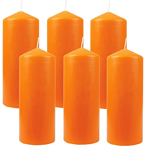 HS Candle Stumpenkerzen Wachskerzen Ø8cm x 20cm (6er Pack) Orange - Lange Brenndauer, Hergestellt in EU, Kerzen Blockkerzen - Wachs Stumpen von HS Candle