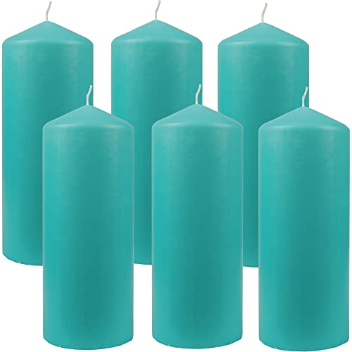 HS Candle Stumpenkerzen Wachskerzen Ø8cm x 20cm (6er Pack) Türkis - Lange Brenndauer, Hergestellt in EU, Kerzen Blockkerzen - Wachs Stumpen von HS Candle