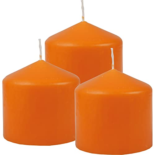 HS Candle Stumpenkerzen Wachskerzen Ø8cm x 8cm (3er Pack) Ocker - Lange Brenndauer, Hergestellt in EU, Kerzen Blockkerzen - Wachs Stumpen von HS Candle