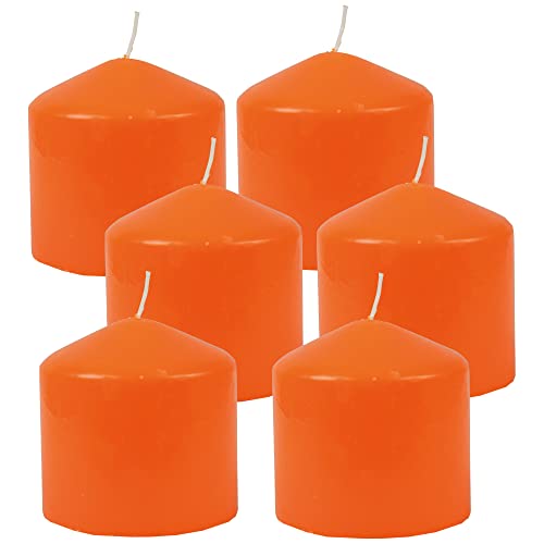 HS Candle Stumpenkerzen Wachskerzen Ø8cm x 8cm (6er Pack) Orange - Lange Brenndauer, Hergestellt in EU, Kerzen Blockkerzen - Wachs Stumpen von HS Candle