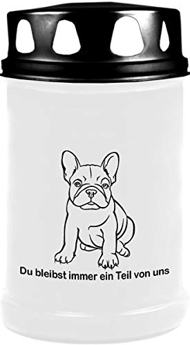 HS Candle Tier Grablicht (Schwarzer Deckel) Grabkerze ca. 48h Brenndauer - Motiv: Bulldogge, in vielen Varianten von HS Candle