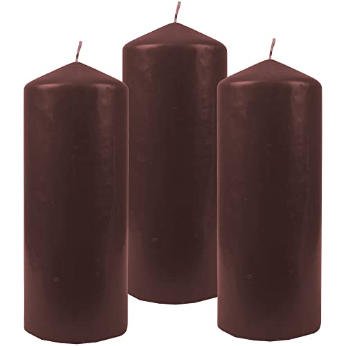 HS Candle Wachskerzen (3er Pack) Braun Stumpenkerzen Ø6cm x 13,5cm - Kerze in vielen Farben, Lange Brenndauer - Hergestellt in EU - Kerzen Blockkerzen von HS Candle