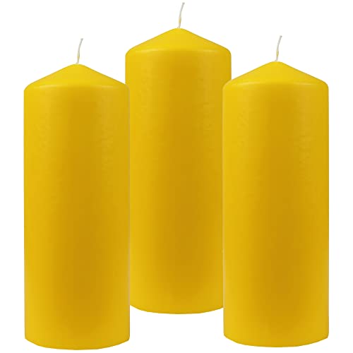 HS Candle Wachskerzen (3er Pack) Gelb Stumpenkerzen Ø6cm x 13,5cm - Kerze in vielen Farben, Lange Brenndauer - Hergestellt in EU - Kerzen Blockkerzen von HS Candle