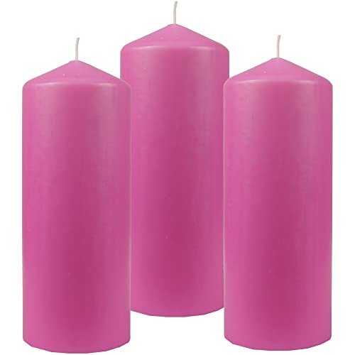 HS Candle Wachskerzen (3er Pack) Rose Stumpenkerzen Ø6cm x 13,5cm - Kerze in vielen Farben, Lange Brenndauer - Hergestellt in EU - Kerzen Blockkerzen von HS Candle