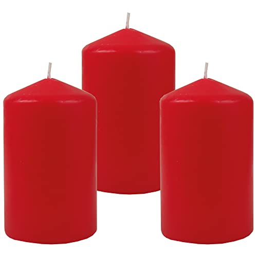 HS Candle Wachskerzen (3er Pack) Rot Stumpenkerzen Ø6cm x 10cm - Kerze in vielen Farben, Lange Brenndauer - Hergestellt in EU - Kerzen Blockkerzen von HS Candle