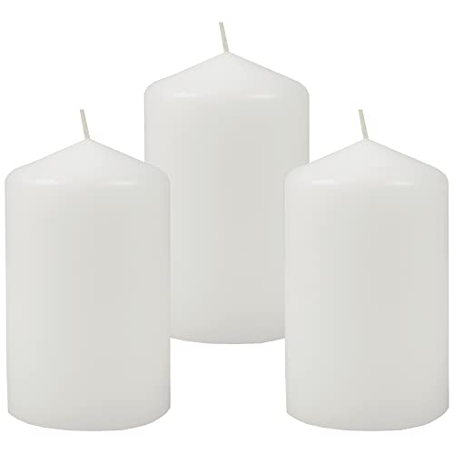 HS Candle Wachskerzen (3er Pack) Weiß Stumpenkerzen Ø6cm x 10cm - Kerze in vielen Farben, Lange Brenndauer - Hergestellt in EU - Kerzen Blockkerzen von HS Candle