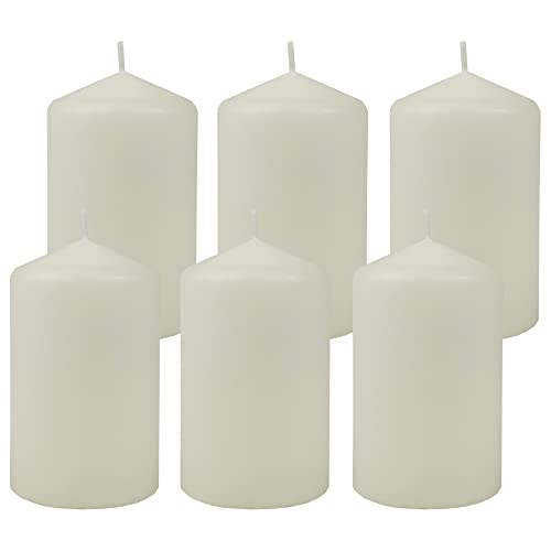 HS Candle Wachskerzen (6er Pack) Elfenbein Stumpenkerzen Ø6cm x 10cm - Kerze in vielen Farben, Lange Brenndauer - Hergestellt in EU - Kerzen Blockkerzen von HS Candle