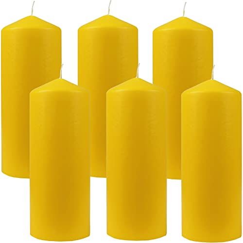 HS Candle Wachskerzen (6er Pack) Gelb Stumpenkerzen Ø6cm x 13,5cm - Kerze in vielen Farben, Lange Brenndauer - Hergestellt in EU - Kerzen Blockkerzen von HS Candle