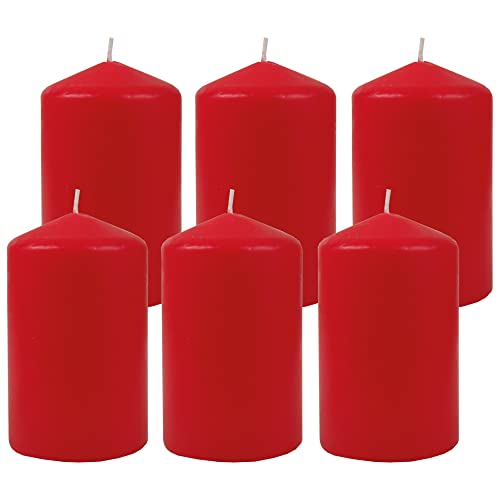 HS Candle Wachskerzen (6er Pack) Rot Stumpenkerzen Ø6cm x 10cm - Kerze in vielen Farben, Lange Brenndauer - Hergestellt in EU - Kerzen Blockkerzen von HS Candle