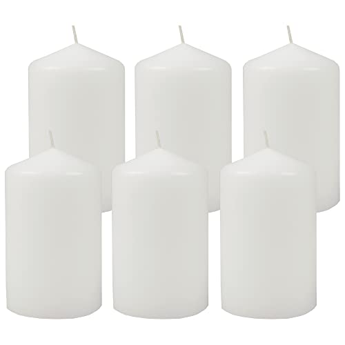 HS Candle Wachskerzen (6er Pack) Weiß Stumpenkerzen Ø6cm x 10cm - Kerze in vielen Farben, Lange Brenndauer - Hergestellt in EU - Kerzen Blockkerzen von HS Candle