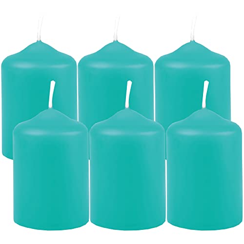 HS Candle Wachskerzen Stumpenkerzen Türkis Ø4cm x 6cm (6 Stück) Teelicht Durchmesser, in vielen Farben - Hergestellt in EU - Kerzen Blockkerzen - Wachs von HS Candle