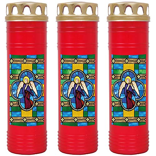 HScandle Grabkerze - 3er Pack - (Rot) Grablicht ca. 7 Tage Brenndauer je Kerze - Motiv: Fenster Bunt von HS Candle