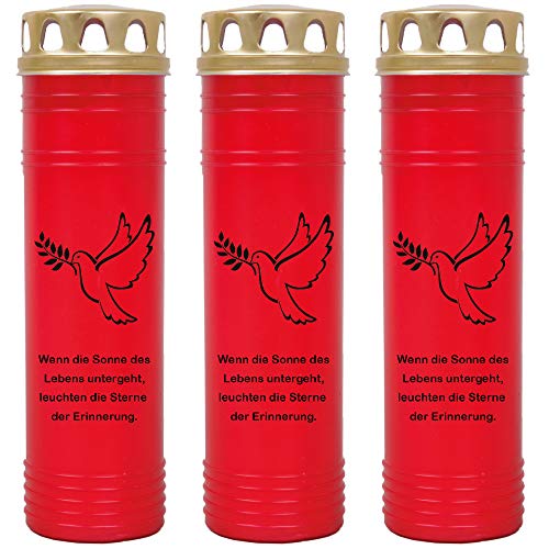 HScandle Grabkerze - 3er Pack - (Rot) Grablicht ca. 7 Tage Brenndauer je Kerze - Motiv: Taube von HS Candle