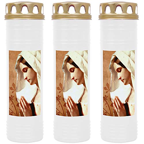 HScandle Grabkerze - 3er Pack - (Weiß) Grablicht ca. 7 Tage Brenndauer je Kerze - Motiv: Maria von HS Candle