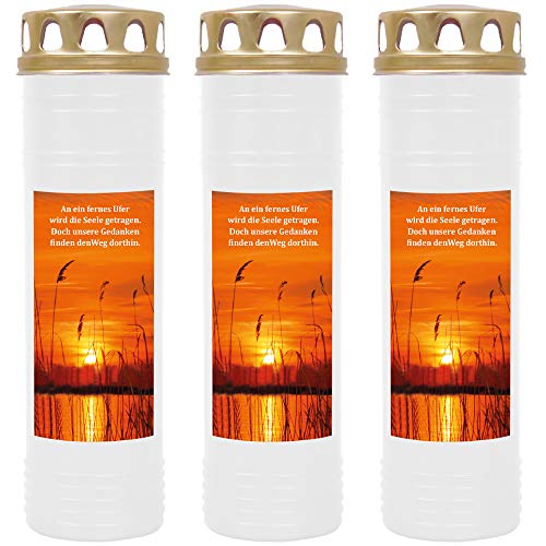 HScandle Grabkerze - 3er Pack - (Weiß) Grablicht ca. 7 Tage Brenndauer je Kerze - Motiv: Ufer von HS Candle