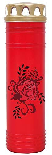 HScandle Grablicht (Rot) Grabkerze ca. 170h Brenndauer / 7-Tage Brenner - Motiv: Rose, in vielen Varianten von HS Candle