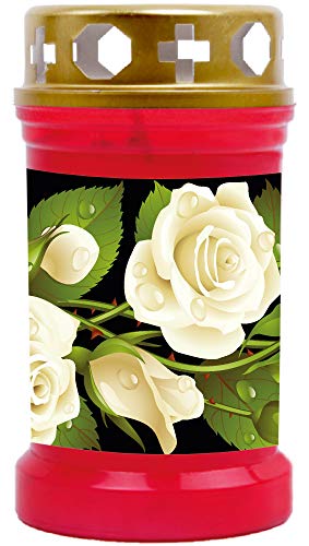 HScandle Grablicht (Rot) Grabkerze ca. 40h Brenndauer - Motiv: Rose, in vielen Varianten von HS Candle