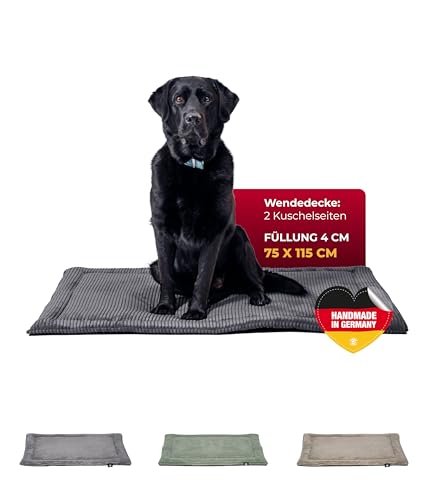 HS-Hundebett® Hundedecke Cord mit Füllung L (75x115 cm) – Waschbare Wendedecke – Kuscheldecke für Hunde – Gemütlicher Ruheplatz – Anthrazit, Made in DE von HS-Hundebett